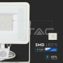 V-TAC Projecteur à capteur LED 50W SAMSUNG Fonction de coupure de puce Corps blanc 6400K