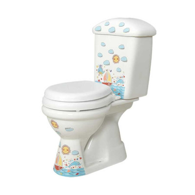 Ensemble de toilettes İdevit Afacan comprenant réservoir, ensemble intérieur à chasse unique et housse de pouf