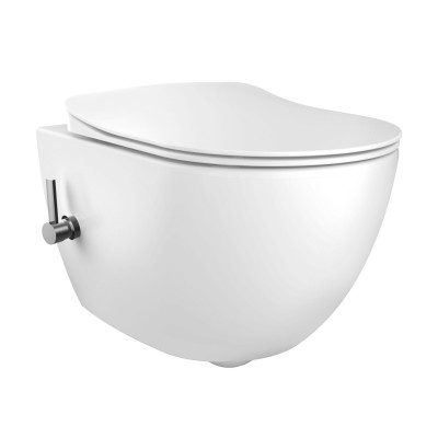 'DESIGN' RIMOFF WC SUSPENDU AVEC HYGIÈNE (BIDET) INOX + ROBINET D'EAU FROIDE/CHAUDE - BLANC