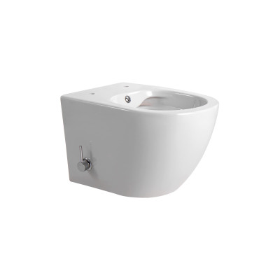 WC suspendu DARLO - sans bride - avec robinet de bidet, eau froid - abattant inclus - ab - blanc brillant