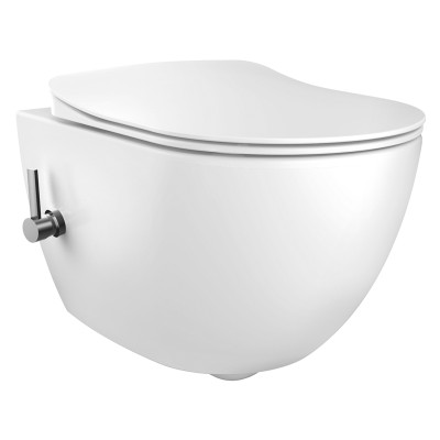 'DESIGN' RIMOFF WC SUSPENDU AVEC HYGIÈNE (BIDET) INOX + ROBINET D'EAU FROIDE - BLANC
